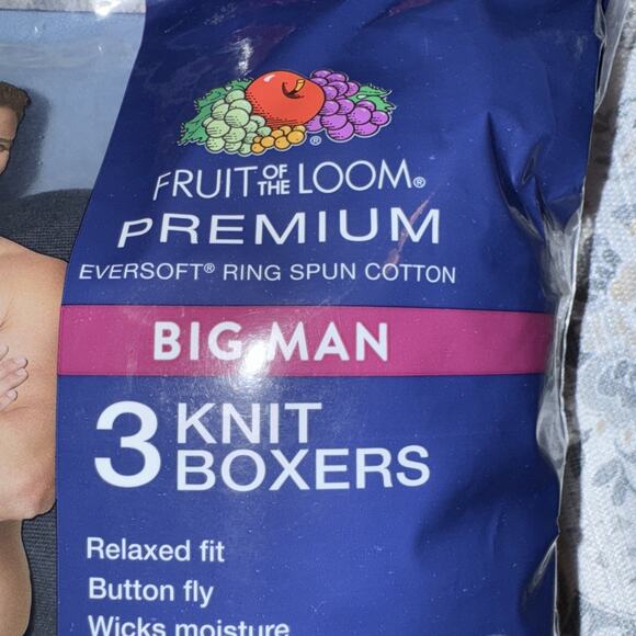 Fruit of the Loom Premium Big Man Eversoft Ring Spun Cotton 2 pk Knit Boxers 5XB - Picture 2 of 8